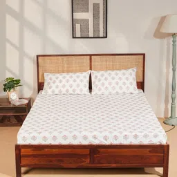 Fabindia White & Pink Printed 180 TC Cotton Double King Bedsheet Set 2.75 m x 2.75 m image 4