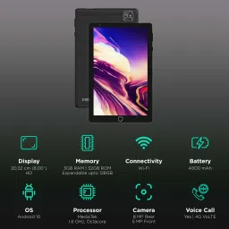 I KALL N17 Wi-Fi+4G VoLTE Android Tablet (8 Inch, 3GB RAM, 32GB ROM, Black) image 3