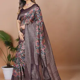 Kesudi Floral Printed Banarasi Saree image 4