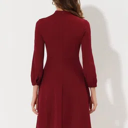 TASHVIKA'S Keyhole Neck Ruffled PU Coated Fit & Flare Dress image 4