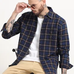 SILISOUL Men Classic Spread Collar Tartan Checked Denim Casual Shirt-image-23