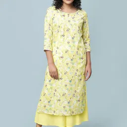 AURELIA Floral Printed Keyhole Neck Straight Kurta With Palazzos-picture-14