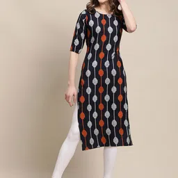 7threads KALINI Women Black & Grey Set Of 2 Ethnic Motifs Printed Crepe Kurta image 2