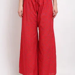 GRACIT Women Red & Pink Pack Of 2 Ethnic Motifs Printed Flared Knitted Ethnic Palazzos image 3