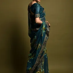 CaniBani Floral Sequinned Pure Chiffon Designer Saree image 3