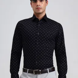 METAL Slim Fit Printed Spread Collar Pure Cotton Formal Shirt-image-15