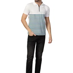 BEYOU FASHION Men Striped Polo Collar T-shirt image 2