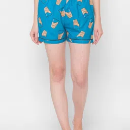 FashionRack Women Pack Of 2 Pink & Blue Printed Lounge Shorts image 2