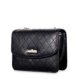 THE CLOWNFISH Black Textured Structured Sling Bag with Quilted image 2