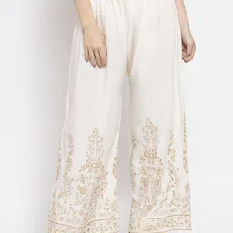 Clora Creation Women Pack Of 2 White & Gold-Toned  Floral Printed Knitted Palazzos image 2