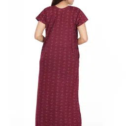 ORLIZEA Women Maroon Cotton Blend Printed Nighty image 2