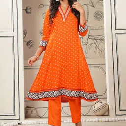 KALINI Ethnic Motifs Printed V-Neck Three-Quarter Sleeves Straight Kurta With Trousers-image-41