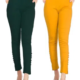 SAJATA Women Green Cotton Casual Cigarette Trousers-image-54