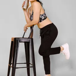 Moda Rapido Women Black Cotton Solid Regular Fit Drawstring Track Pants image 4