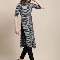 7threads KALINI Women Black & Grey Set Of 2 Ethnic Motifs Printed Crepe Kurta image 3