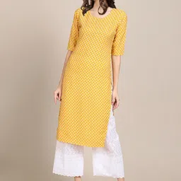 7threads KALINI Women Set Of 2 Yellow & Black Ethnic Motifs Printed Crepe Kurta image 3