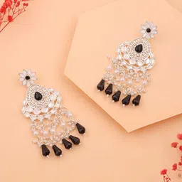 Anouk Silver-Plated Artificial Stones Studded and Beads Beaded Oval Shaped Chandbalis image 2