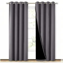 BFAM Grey Set of 2 Black Out Window Curtain-picture-41