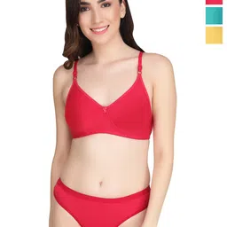 Liigne Women Pack Of 3 Lightly Padded Bra Pure Cotton Lingerie Set-image-45