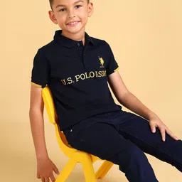 U.S. Polo Assn. Kids Boys Pure Cotton Brand Logo Printed Polo Collar T-shirt-picture-54