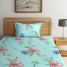 Myntra Elegant Homes Blue & Pink Printed 300TC Single Bedsheet Set 2.25m x 1.50m image 2