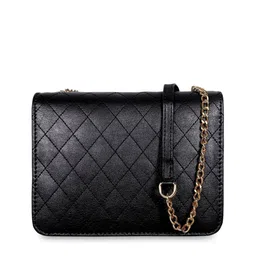 THE CLOWNFISH Black Textured Structured Sling Bag with Quilted image 3