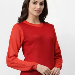Miramor Women Red Solid Full Sleeve Pullover image 3