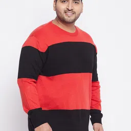 bigbanana Plus Size Men Black & Red Colourblocked Acrylic Pullover image 3