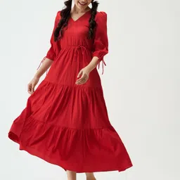 aask Women Fit and Flare Red Ankle Length Dress image 1