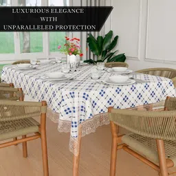 Aura White Checked Printed Waterproof 6-Seater Rectangle 1.52 m x 2.3 m PVC Table Cover image 5