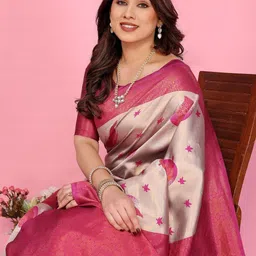 WOVENSTOCK Women Woven Design Zari Kanjeevaram Saree image 4