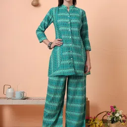 Tissu Printed Mandarin Collar Three-Quarter Sleeves Tunic With Palazzo image 2