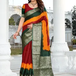 Bandhanivilla Tie and Dye Dyed Zari Silk Kanjeevaram Saree-picture-40