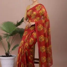 BANARASI WALA Floral Pure Cotton Handloom Block Print Saree image 5