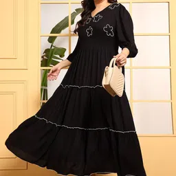 DEEBACO Puff Sleeve Fit & Flare Maxi Dress-picture-34