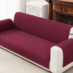 Lukzer Red Velvet 3 Seater Sofa Cover With Arms image 3