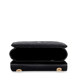 THE CLOWNFISH Black Textured Structured Sling Bag with Quilted image 4