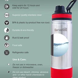 Servewell Thunder Fuji Red Colourblocked SS Vacuum Stainless Steel Flask Bottle - 725 ml image 3