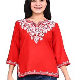 BlueWears Floral Embroidered V-Neck Kurti-picture-50