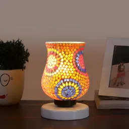 Aura White & Red Textured Abstract Shaped Glass Table Lamp With Wooden Base image 2