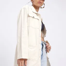 glitchez Serene Sophistication Pure Cotton Drop-Sleeves Longline Denim Jacket with Belt-picture-25