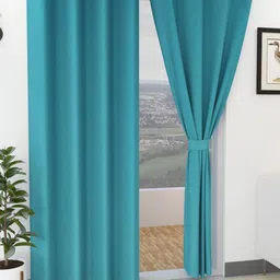 Yellow Weaves Teal 2 Pieces Black Out Door Curtains-image-9