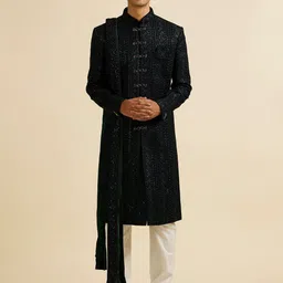 Manyavar Embroidered Mandarin Collar Sherwani Set with Dupatta-picture-30