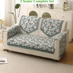 HOKIPO Florentina Series Magnolia Green & Grey 5 Pc 2 Seater Complete Sofa Cover Set-image-6