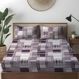 WEAVE AND DECOR White & Grey Printed 300TC Cotton Super King Bedsheet Set 1.98 m x 1.98 m-image-63