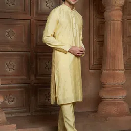 EKATVA ETHNIC Ethnic Motifs Embroidered Mirror Work Chanderi Cotton Kurta With Trousers image 2