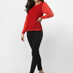 Miramor Women Red Solid Full Sleeve Pullover image 5