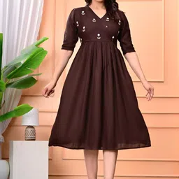 GREAT SELLER Women Embroidered V-neck Fit & Flare Dress-image-11