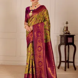 yourwish Ethnic Motifs Zari Silk Cotton Banarasi Saree-image-68