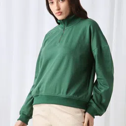 Globus Assorted Women Drop Shoulder Sleeves Half Zipper High Neck Oversized Sweatshirt image 2